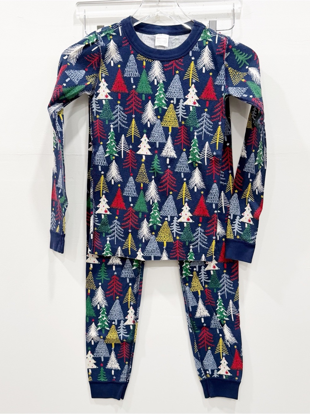 Hanna Andersson Colorful Christmas Tree Blue Pajama Set Organic Cotton Size 12